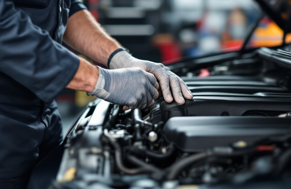 Mechanic performing engine repair in Detroit, Michigan at Detroit Muffler and Brakes.